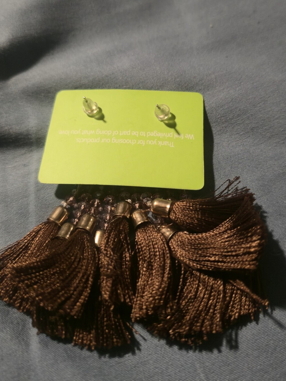 Tassel Drop Earrings - Brown Handmadd New